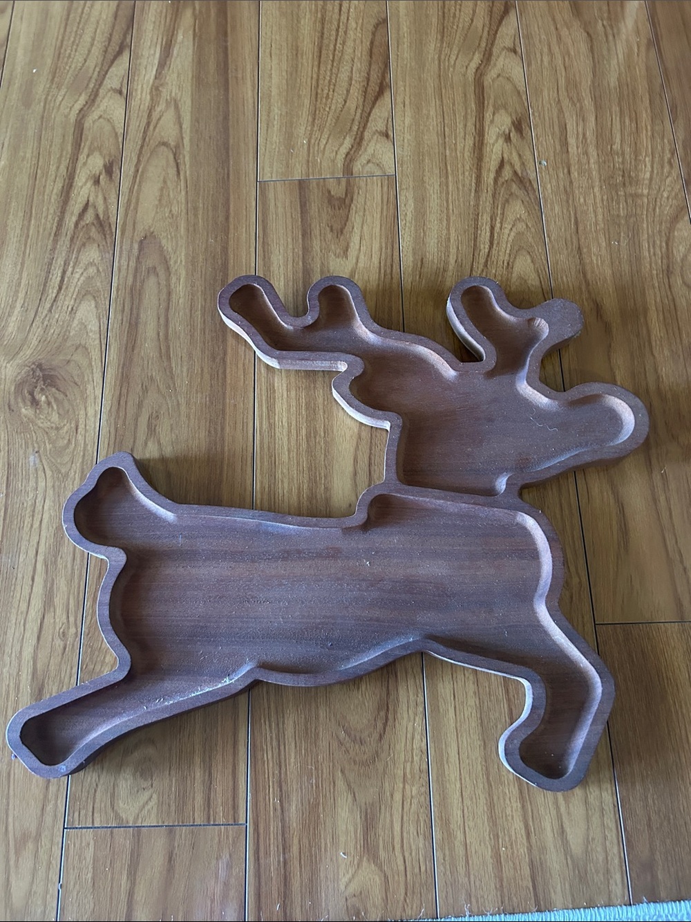 Reindeer-Shaped Wooden Serving Tray - Brown